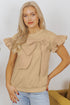 Ruffle Sleeve Ribbon Tie Neck Cotton Blend Blouse