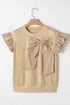Ruffle Sleeve Ribbon Tie Neck Cotton Blend Blouse