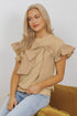 Ruffle Sleeve Ribbon Tie Neck Cotton Blend Blouse