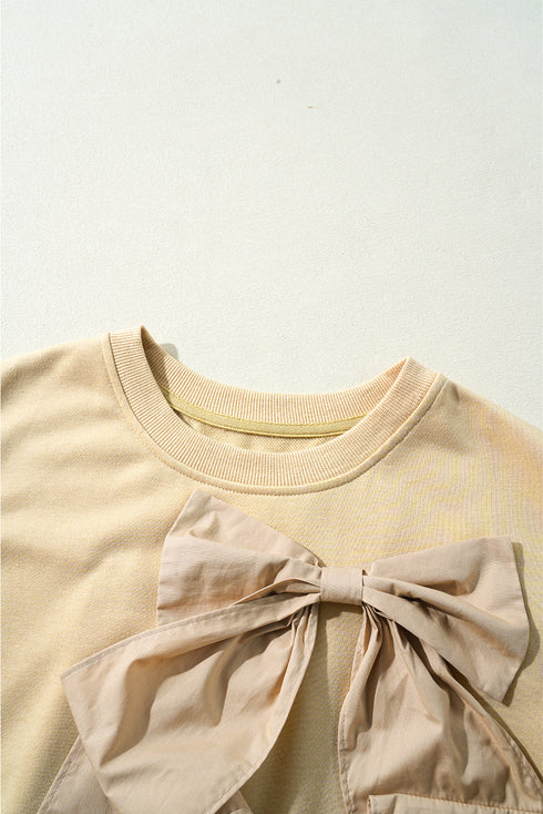 Ruffle Sleeve Ribbon Tie Neck Cotton Blend Blouse