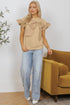 Ruffle Sleeve Ribbon Tie Neck Cotton Blend Blouse