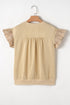 Ruffle Sleeve Ribbon Tie Neck Cotton Blend Blouse