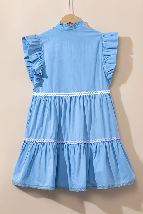 Ruffle Sleeve Ric Rac Trim Tiered Mini Dress