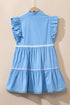 Ruffle Sleeve Ric Rac Trim Tiered Mini Dress