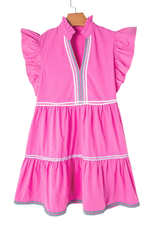 Ruffle Sleeve Ric Rac Trim Tiered Mini Dress