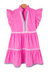 Ruffle Sleeve Ric Rac Trim Tiered Mini Dress