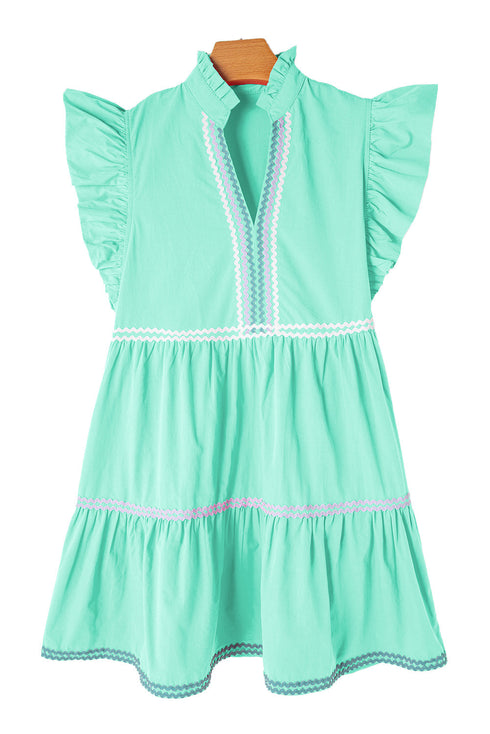 Ruffle Sleeve Ric Rac Trim Tiered Mini Dress
