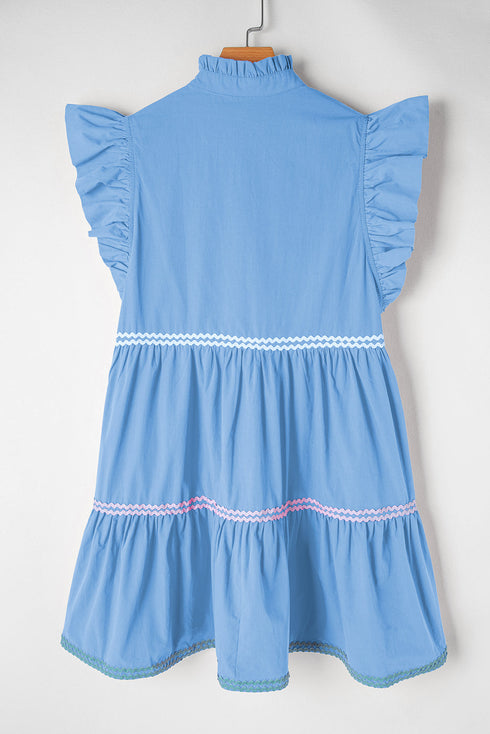 Ruffle Sleeve Ric Rac Trim Tiered Mini Dress
