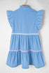 Ruffle Sleeve Ric Rac Trim Tiered Mini Dress
