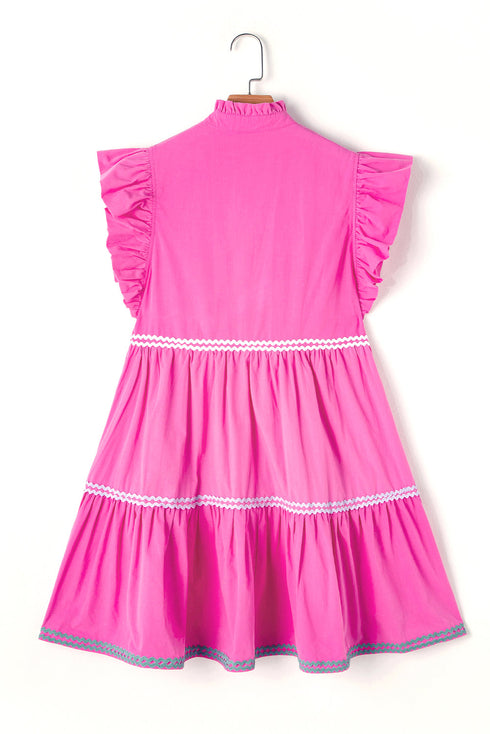 Ruffle Sleeve Ric Rac Trim Tiered Mini Dress
