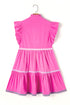 Ruffle Sleeve Ric Rac Trim Tiered Mini Dress