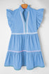 Ruffle Sleeve Ric Rac Trim Tiered Mini Dress