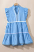 Ruffle Sleeve Ric Rac Trim Tiered Mini Dress