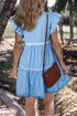 Ruffle Sleeve Ric Rac Trim Tiered Mini Dress