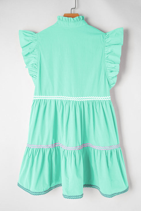 Ruffle Sleeve Ric Rac Trim Tiered Mini Dress