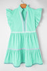 Ruffle Sleeve Ric Rac Trim Tiered Mini Dress