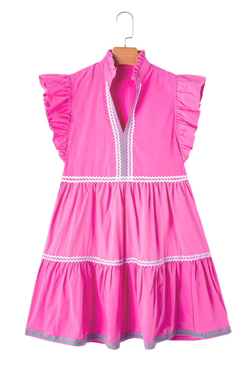 Ruffle Sleeve Ric Rac Trim Tiered Mini Dress