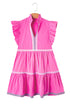 Ruffle Sleeve Ric Rac Trim Tiered Mini Dress