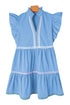 Ruffle Sleeve Ric Rac Trim Tiered Mini Dress