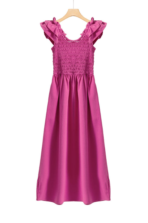 Ruffle Sleeve Smocked Bodice Woven Maxi Dress