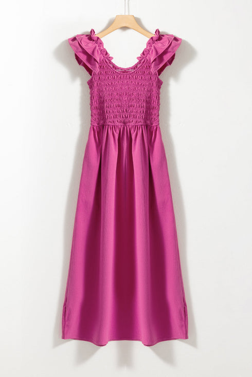 Ruffle Sleeve Smocked Bodice Woven Maxi Dress