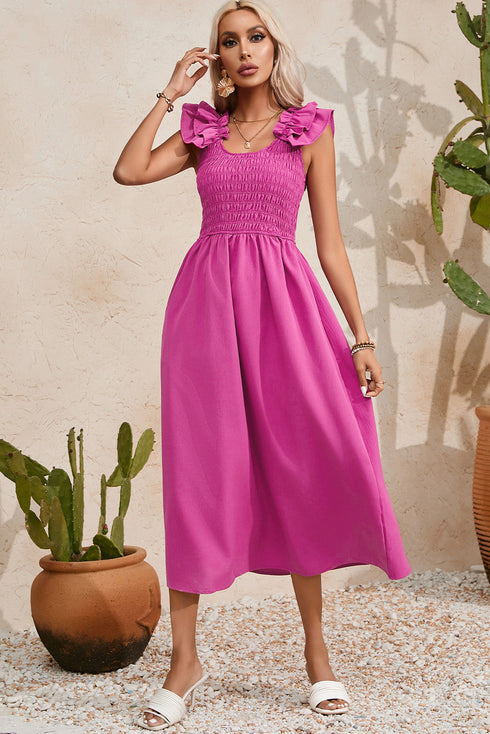Ruffle Sleeve Smocked Bodice Woven Maxi Dress