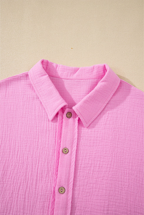 Ruffle Sleeve Textured Gauze Button Down Shirt