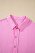 Ruffle Sleeve Textured Gauze Button Down Shirt