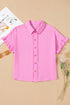 Ruffle Sleeve Textured Gauze Button Down Shirt