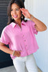 Ruffle Sleeve Textured Gauze Button Down Shirt