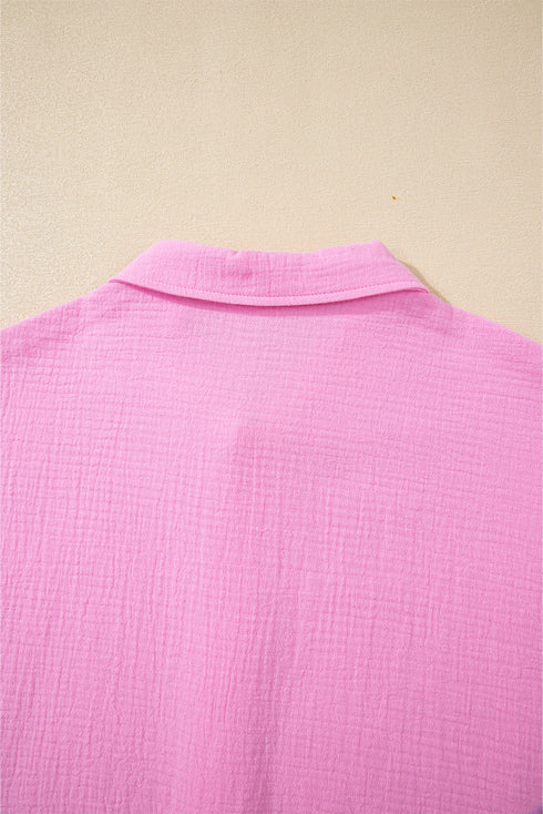 Ruffle Sleeve Textured Gauze Button Down Shirt