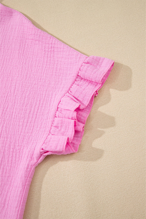 Ruffle Sleeve Textured Gauze Button Down Shirt