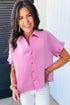 Ruffle Sleeve Textured Gauze Button Down Shirt