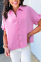 Ruffle Sleeve Textured Gauze Button Down Shirt