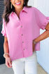 Ruffle Sleeve Textured Gauze Button Down Shirt