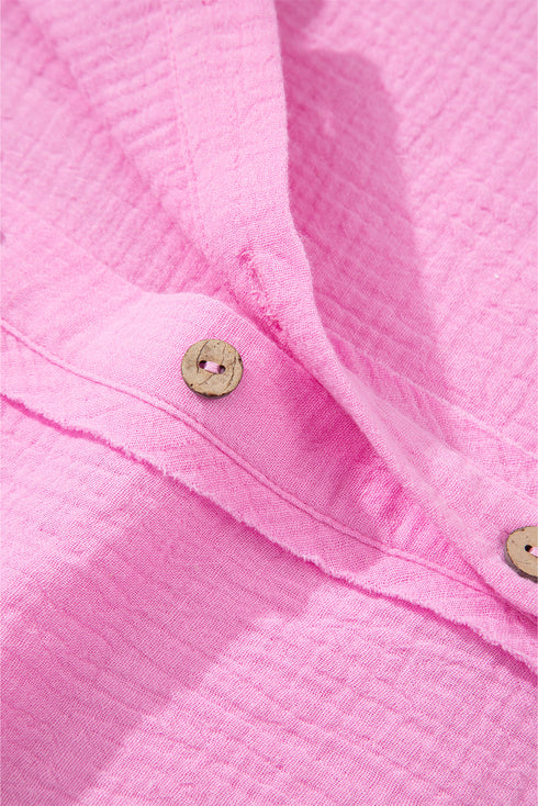 Ruffle Sleeve Textured Gauze Button Down Shirt
