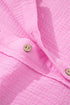 Ruffle Sleeve Textured Gauze Button Down Shirt