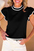 Ruffle Sleeve Tipped Crew Neck Knit Top