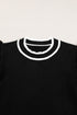 Ruffle Sleeve Tipped Crew Neck Knit Top