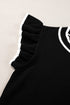 Ruffle Sleeve Tipped Crew Neck Knit Top