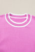 Ruffle Sleeve Tipped Crew Neck Knit Top