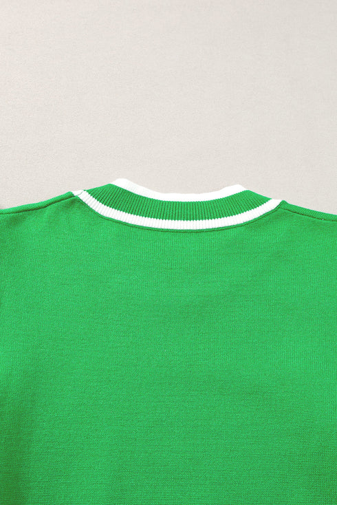 Ruffle Sleeve Tipped Crew Neck Knit Top