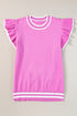 Ruffle Sleeve Tipped Crew Neck Knit Top