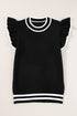 Ruffle Sleeve Tipped Crew Neck Knit Top