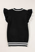 Ruffle Sleeve Tipped Crew Neck Knit Top