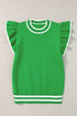Ruffle Sleeve Tipped Crew Neck Knit Top