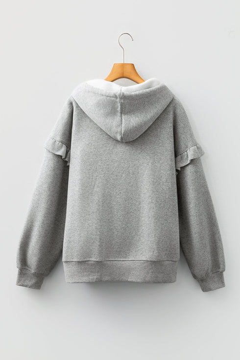 Ruffle Sleeve Twisted Rope Drawstring Pullover Hoodie