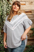 Ruffle Sleeve Waffle Knit Lace Insert Plus Size Top