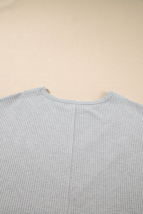 Ruffle Sleeve Waffle Knit Lace Insert Plus Size Top