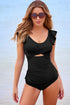 Ruffle Strap Cutout Wrapped Bodice Tankini Top